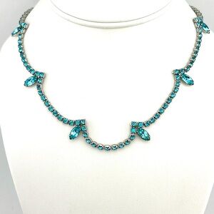 Vintage Blue Glass Rhinestone Choker Necklace